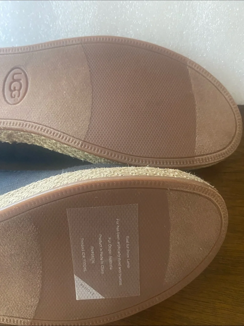 UGG Black Espadrille Ballet Flats with Jute Sole Size 7 Open Box